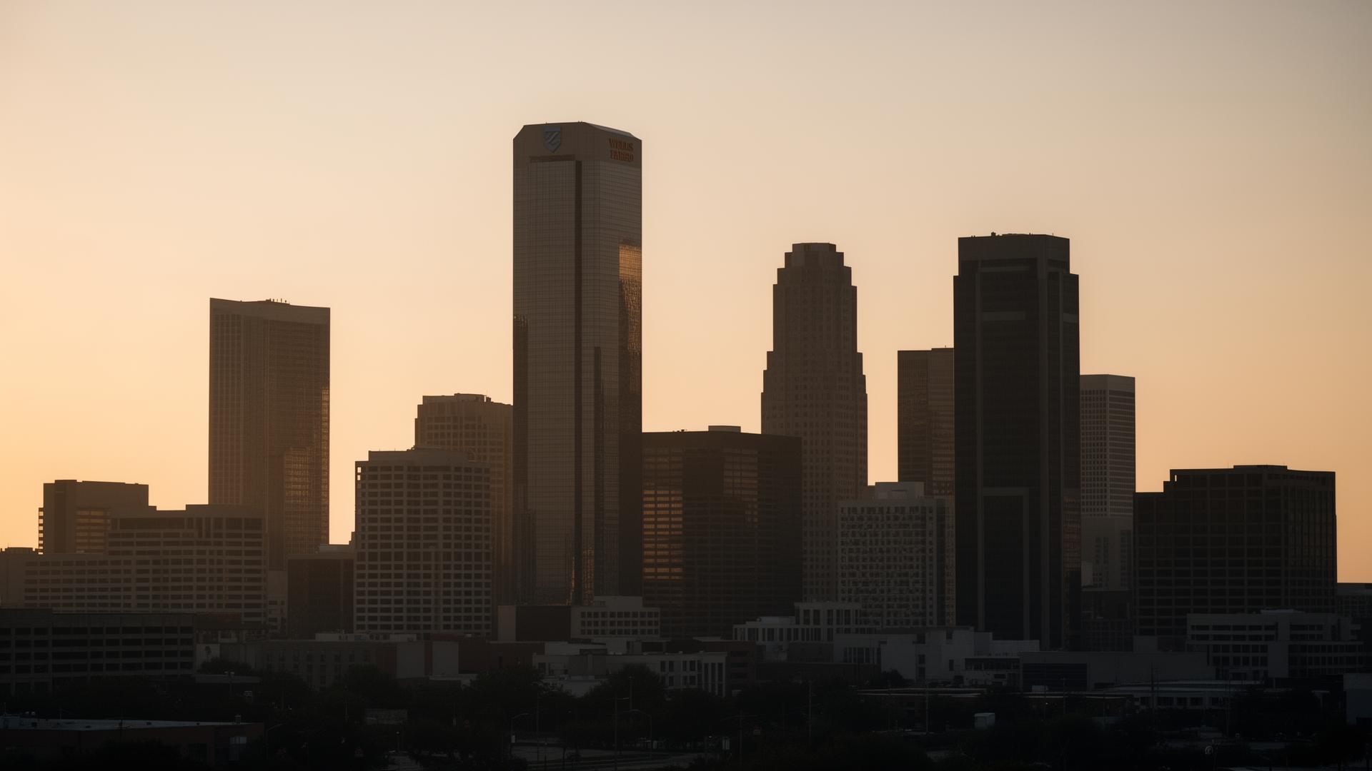 Houston, Texas downtown skyline at golden hour